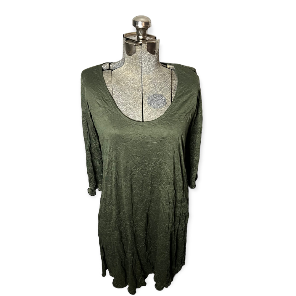 Vintage Lee Andersen Olive Green Rayon Blend Scoop Neck Crinkle Dress Size M - Picture 4 of 16